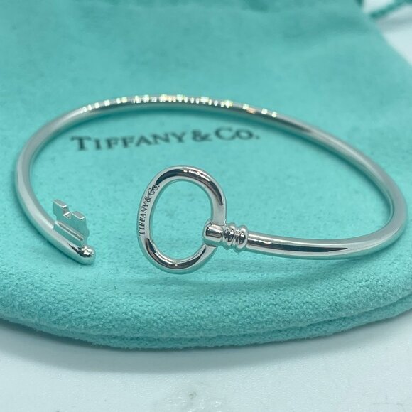 Authentic Tiffany & Co. White Gold Oval Key Wire Cuff Bracelet 6" with Box - Picture 1 of 13